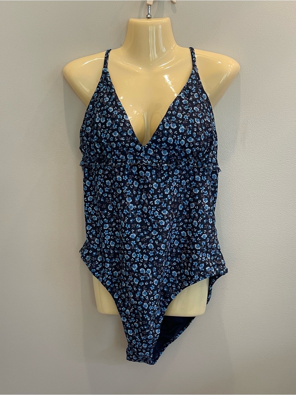 Old Navy Swimsuit Navy Blue Floral One-Piece Swimsuit String Back tie NWOT XXL